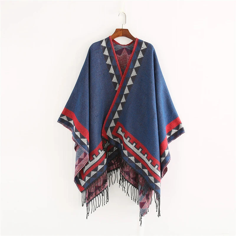Figueroa - Geometric Border Indigo Blue Poncho