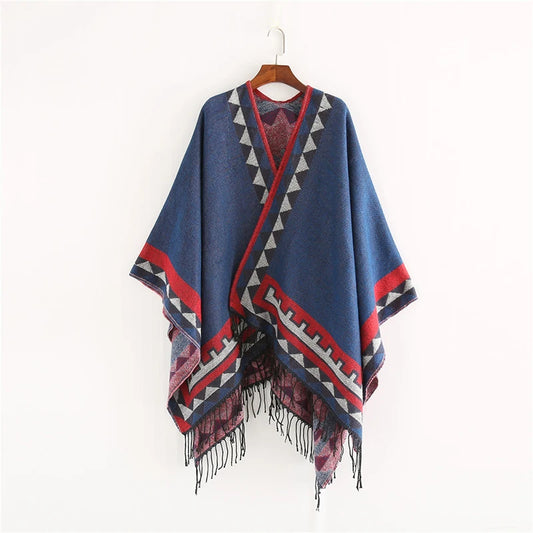 Figueroa - Geometric Border Indigo Blue Poncho