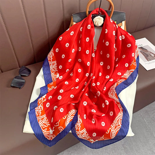 Maillé - Red Floral & Paisley Scarf with Bold Border