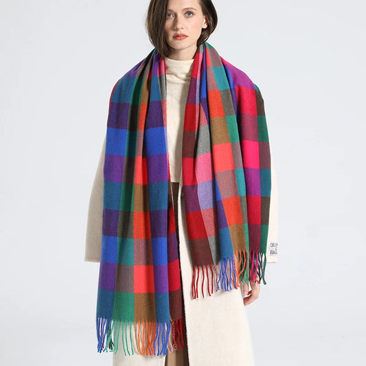 Løvenhjelm - Vibrant Multicolor Checkered Winter Scarf