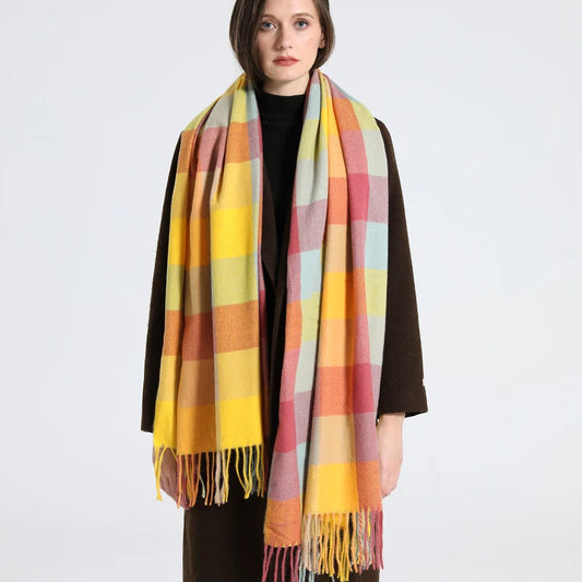 Løvenhjelm - Pastel Yellow & Warm Tones Checkered Winter Scarf