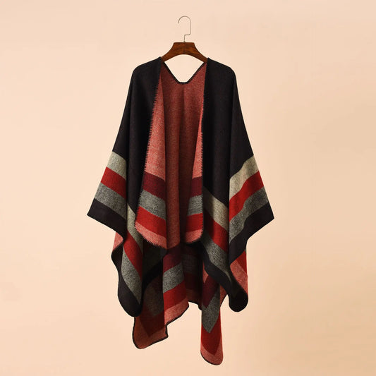 Cortés - Burgundy Stripe Poncho