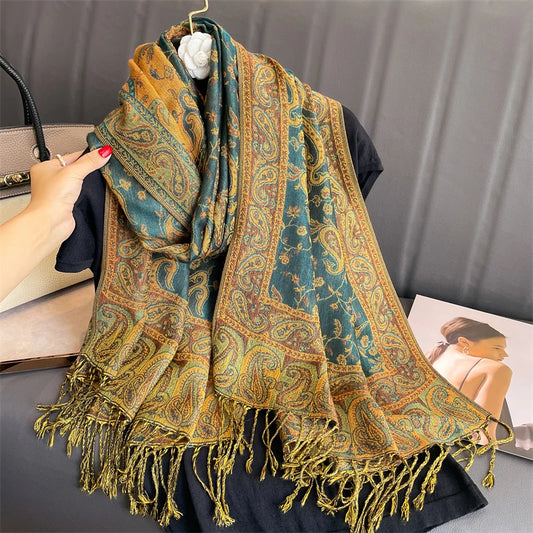 Chantilly - Golden Teal Paisley Shawl