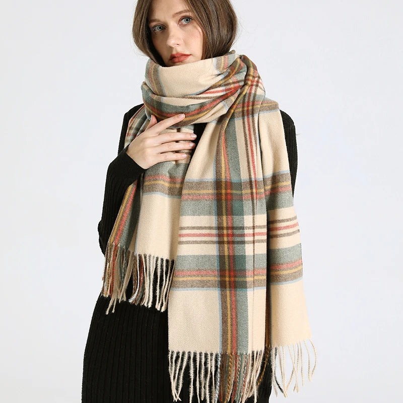 Mannerheim - Beige & Olive Tartan Winter Scarf