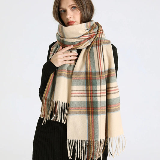 Mannerheim - Beige & Olive Tartan Winter Scarf