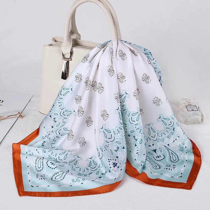 Byron - White & Aqua Paisley Border Scarf