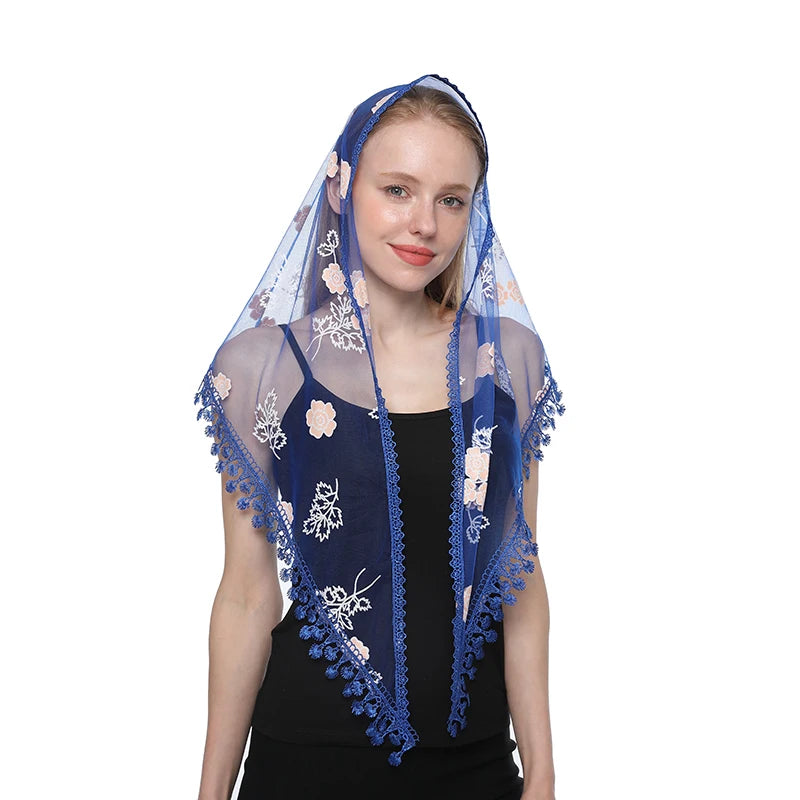 Quiroga Mantilla – Royal Blue Floral Embroidered Veil