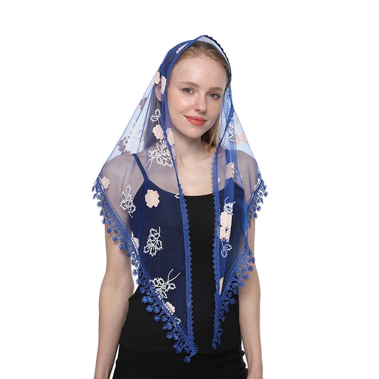 Quiroga Mantilla – Royal Blue Floral Embroidered Veil