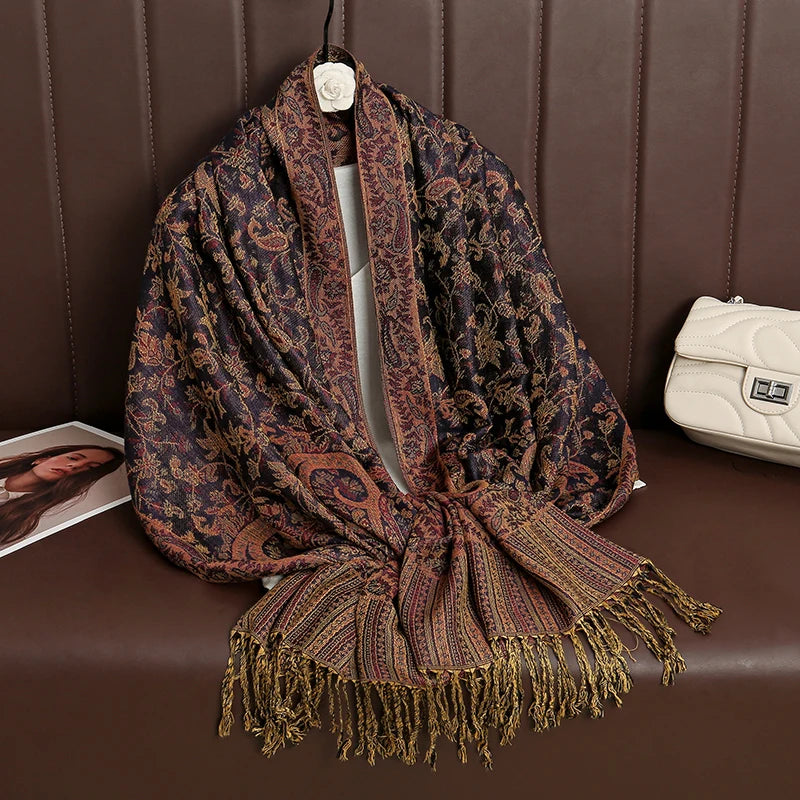 Rohan - Midnight Gold Floral Shawl