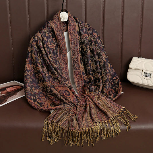 Rohan - Midnight Gold Floral Shawl