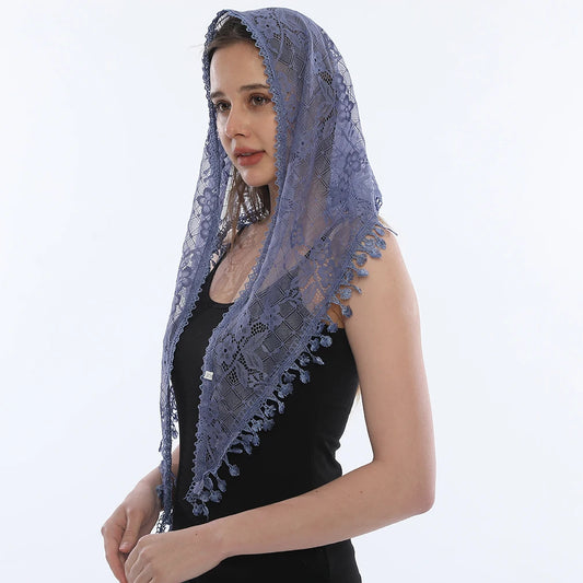 Mariscal Mantilla – Blue Lace Veil with Scalloped Edge
