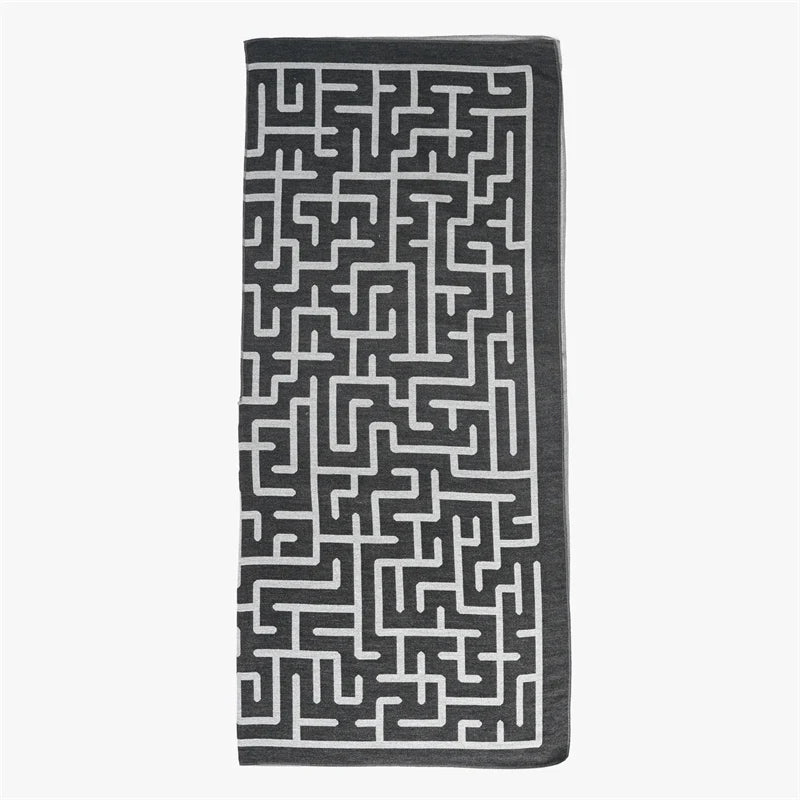 Borbón - Monochrome Labyrinth Poncho – Bold Balance in Black and Light Grey