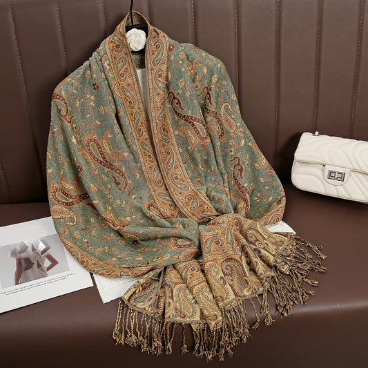 Chantilly - Sage & Gold Paisley Shawl