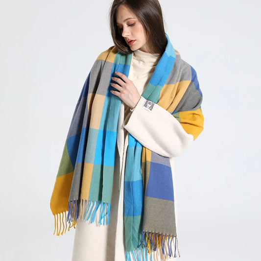 Løvenhjelm - Yellow & Blue Block Checkered Winter Scarf
