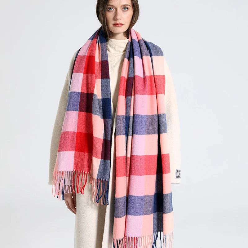 Løvenhjelm - Red, Pink & Blue Checkered Winter Scarf