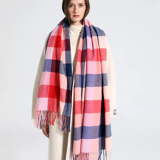 Løvenhjelm - Red, Pink & Blue Checkered Winter Scarf