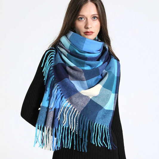 Løvenhjelm - Blue Gradient Checkered Winter Scarf