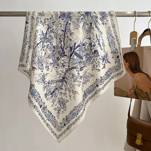 Grey - Chinoiserie Blue Scarf