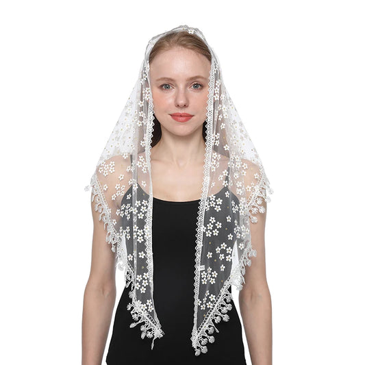 Gavilán Mantilla – White Daisy Lace with Tasseled Edge