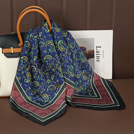 Brissac - Navy Paisley Scarf with Burgundy Border
