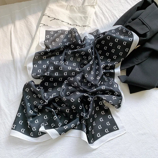 Devere - Monogram "D" Black & White Border Scarf