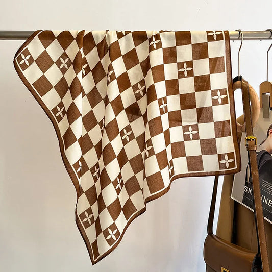 Cisneros - Café Check Cotton Scarf