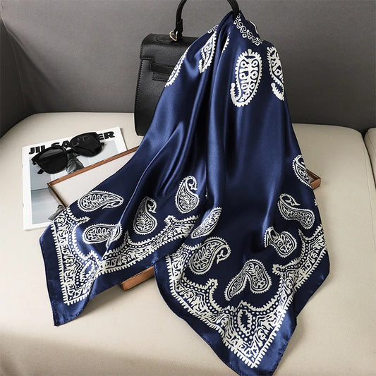 Ulloa - Navy Blue Paisley Square Scarf