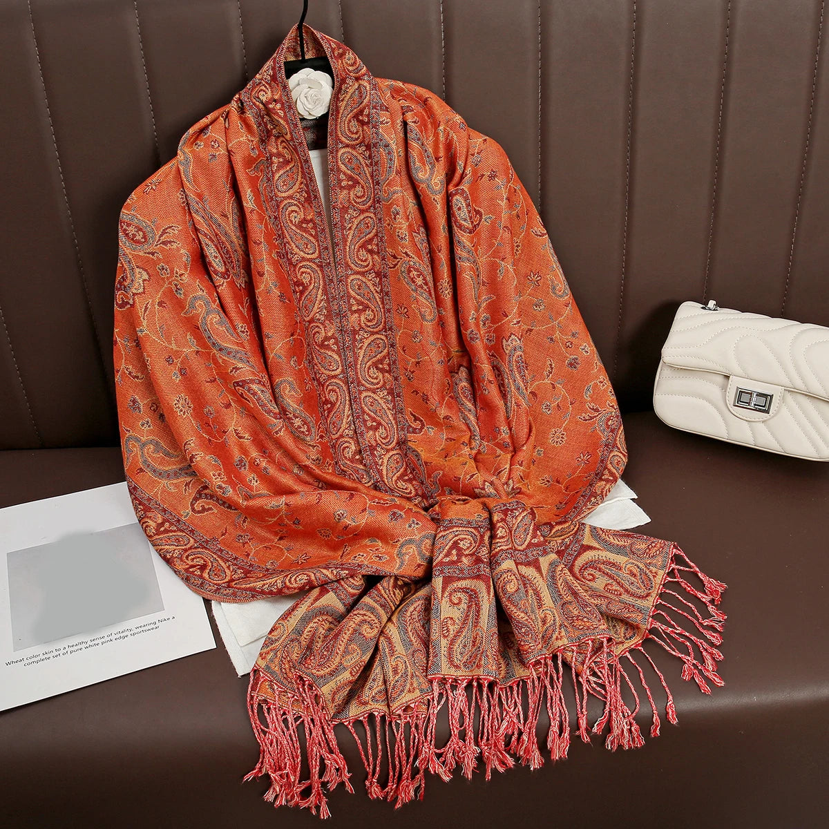 Chantilly - Sunset Orange Paisley Shawl