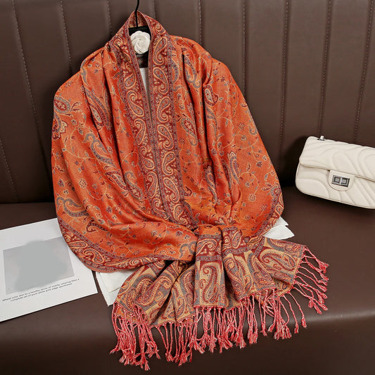 Chantilly - Sunset Orange Paisley Shawl