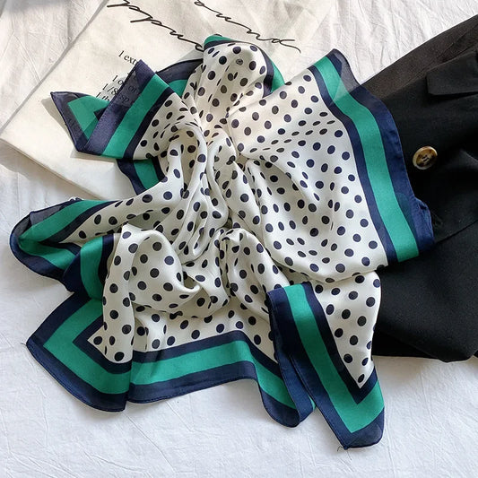 Zanardelli - Navy Polka Dot & Green Border Scarf