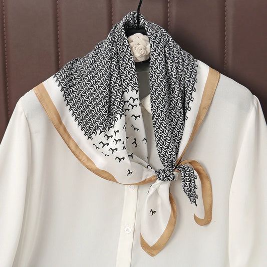 Lennox - Monochrome Geometric Scarf with Gold Border