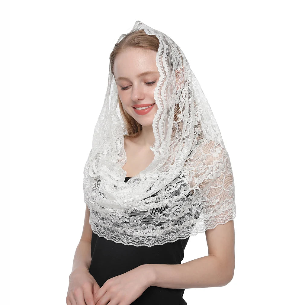 Alvarado Mantilla – White Floral Lace Chapel Veil