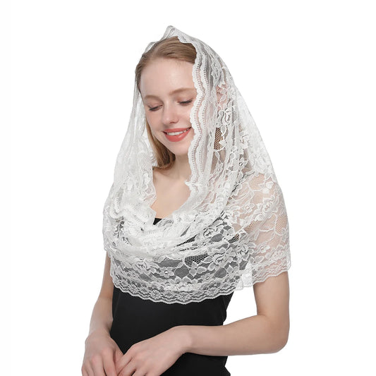 Alvarado Mantilla – White Floral Lace Chapel Veil
