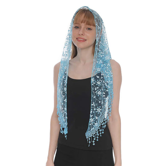 Zabala Mantilla – Sky Blue Floral Chapel Veil
