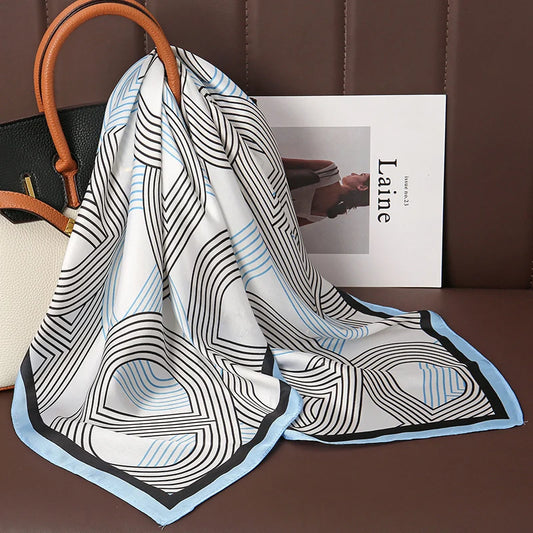 Clermont - Geometric Lines Scarf with Blue Accents