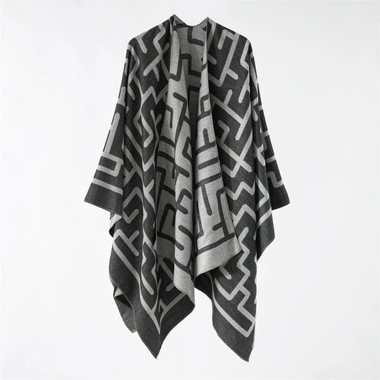 Borbón - Monochrome Labyrinth Poncho – Urban Elegance in Motion