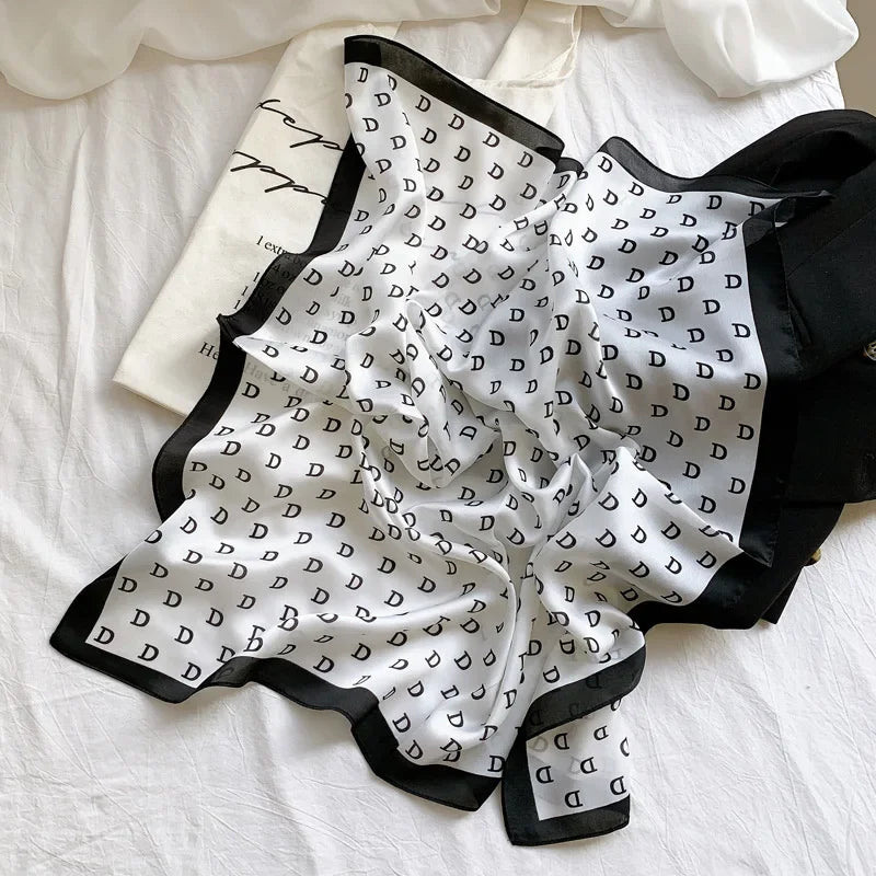 Devere - Monogram "D" White & Black Border Scarf
