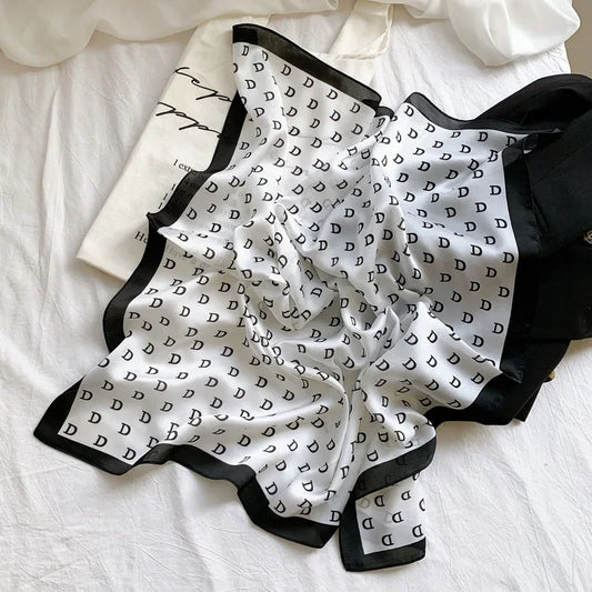 Devere - Monogram "D" White & Black Border Scarf