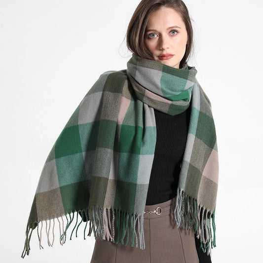 Løvenhjelm - Green & Taupe Winter Checkered Scarf