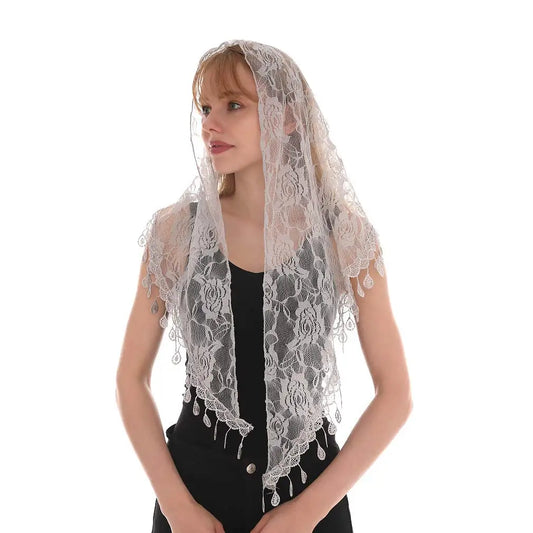 Ledesma Mantilla – Grey Lace with Drop Trim