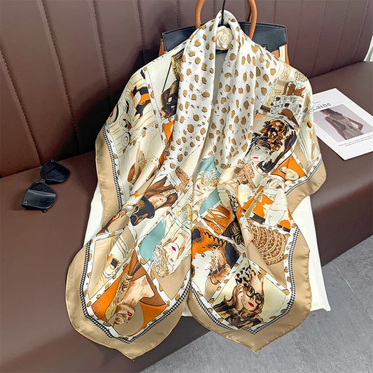 La Trémoïlle - Retro Collage Beige-Trim Scarf