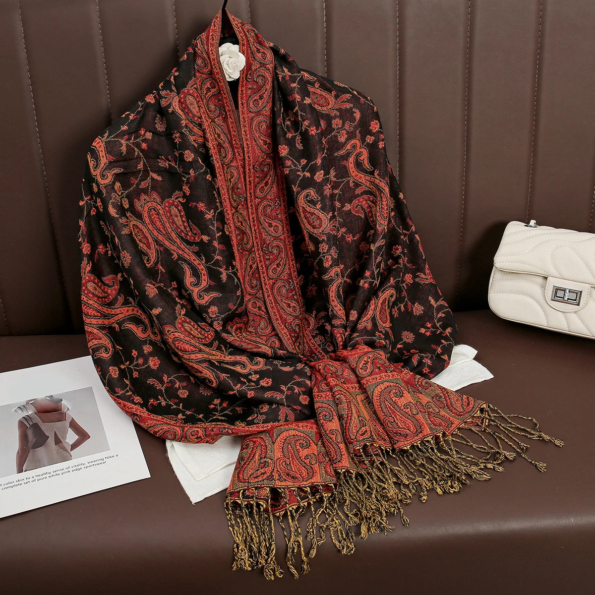 Chantilly - Midnight Black & Crimson Paisley Shawl