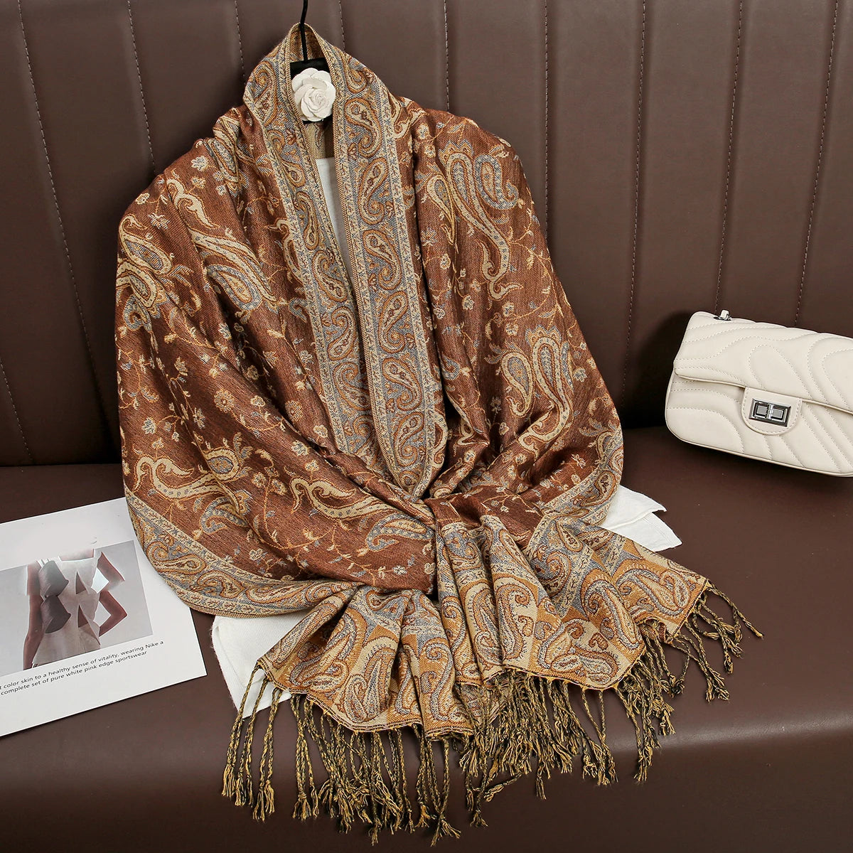 Chantilly - Chestnut & Silver Paisley Shawl
