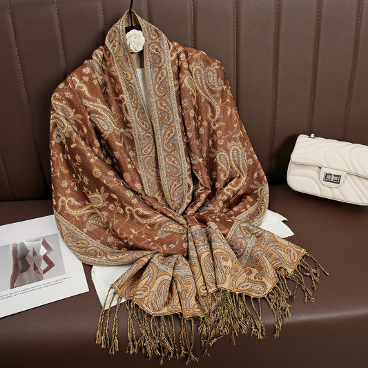 Chantilly - Chestnut & Silver Paisley Shawl