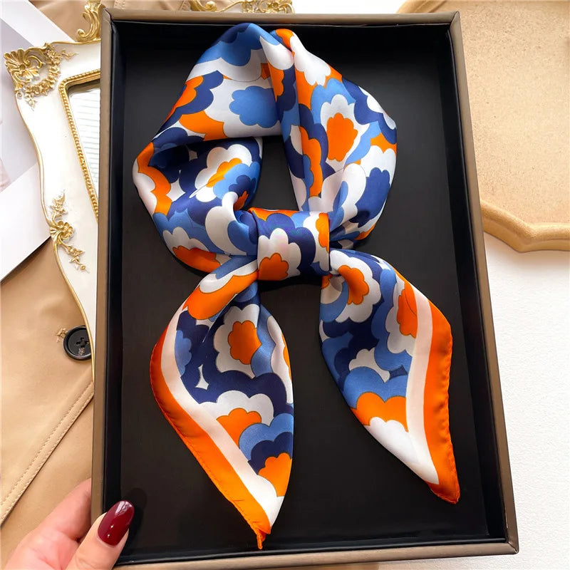 Seymour - Retro Bloom Scarf – Orange & Blue