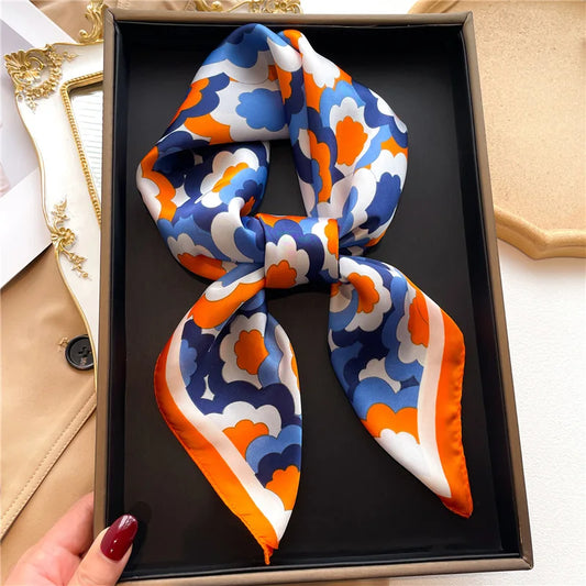 Seymour - Retro Bloom Scarf – Orange & Blue