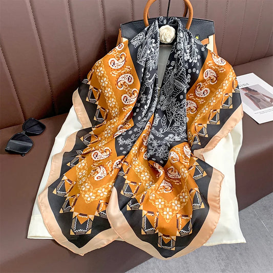 Borbolla - Paisley & Geometric Scarf in Amber and Black