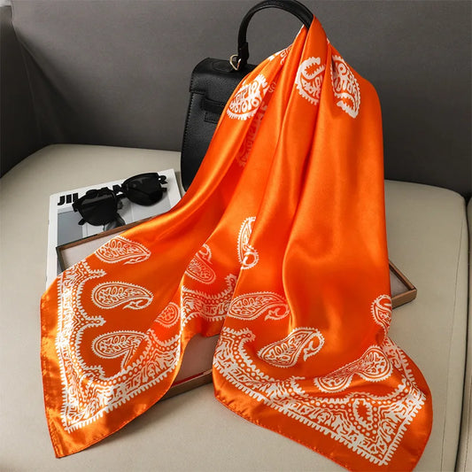 Ulloa - Tangerine Paisley Square Scarf