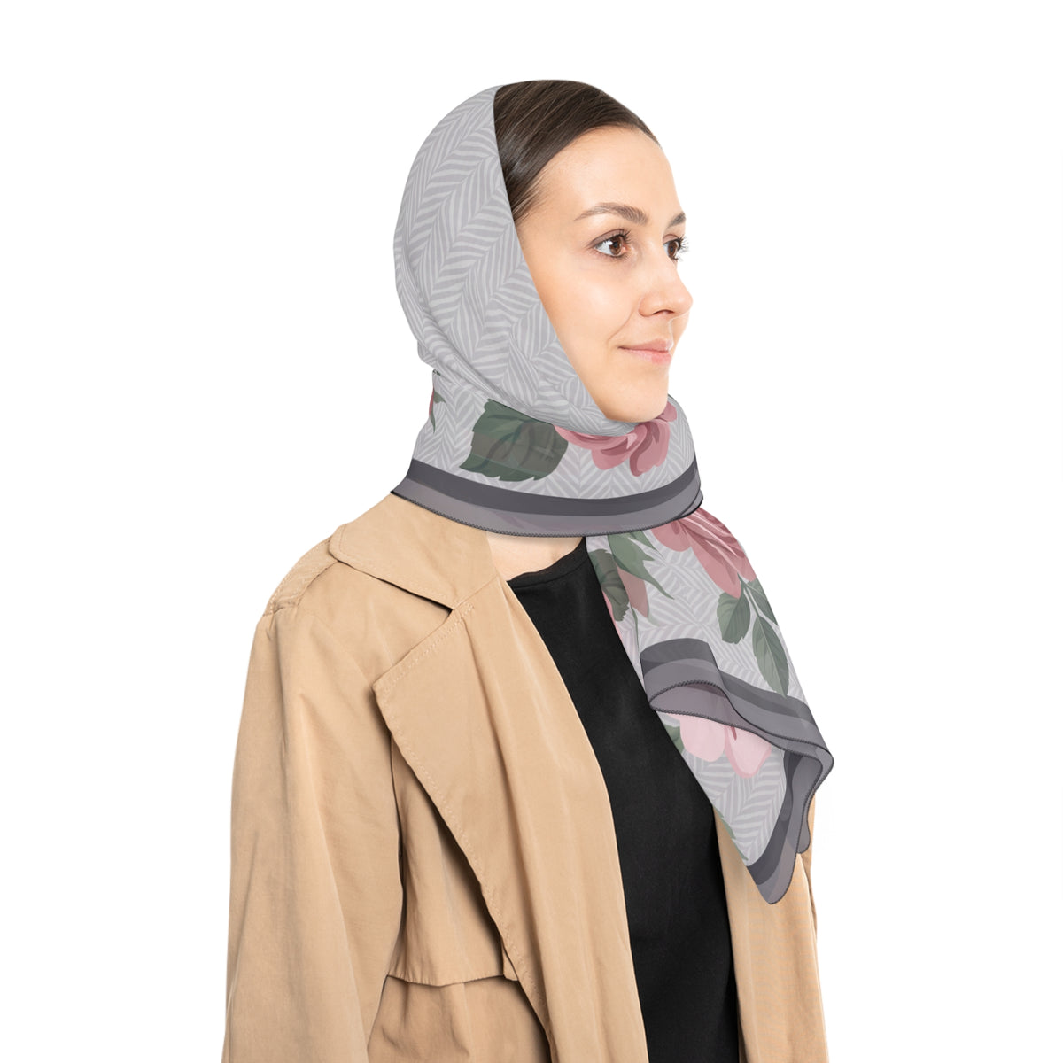 Chambray - Dove Gray Herringbone Rose Scarf