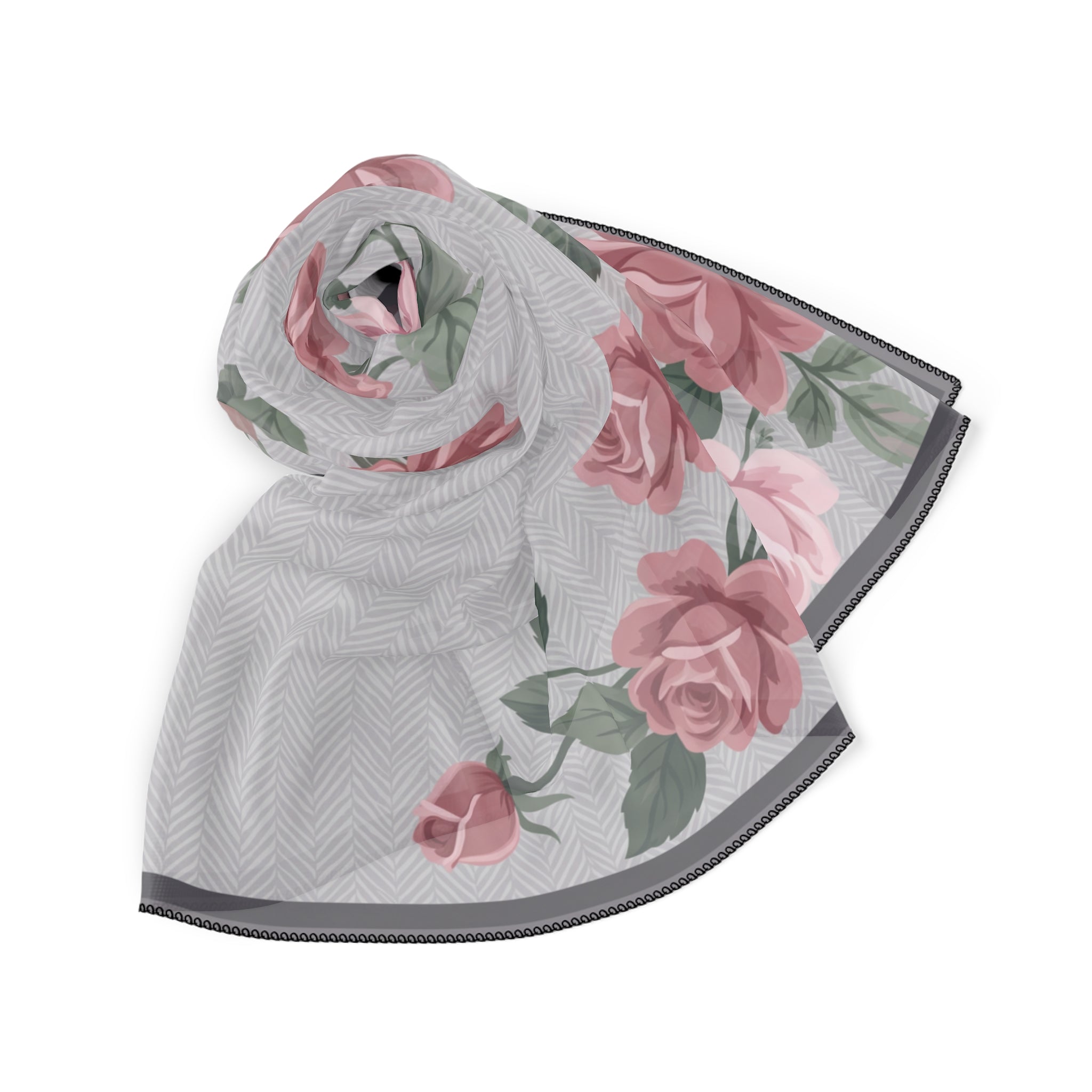 Chambray - Dove Gray Herringbone Rose Scarf